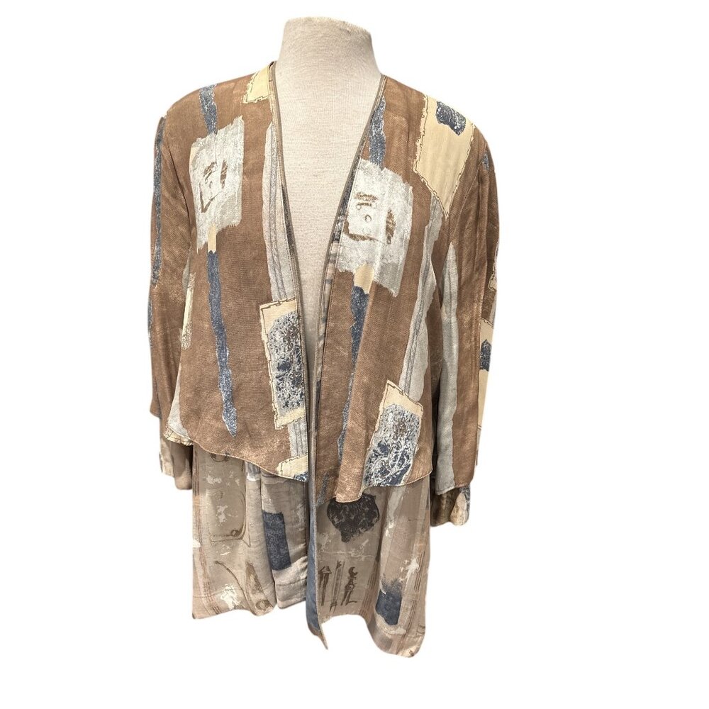 Vintage Dorothy Schoelen Platinum Jacket Abstract Print Lightweight Earth Tones